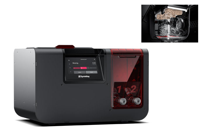 PROWASH S – SPRINTRAY Sistema de lavagem automatizado de multiestágio. O ProWash S limpa e seca os seus modelos dentários impressos em 3D em apenas 9 minutos. Coloque a plataforma de construção SprintRay ou utilize o cesto de lavagem incluído e pressione ‘Start’ e o ProWash S executa automaticamente uma lavagem e secagem de dois estágios. Concebido para ser rápido, fiável e conectado, a SprintRay eleva a fasquia com o melhor sistema de limpeza em impressão 3D. Perfis de lavagem otimizados e a dinâmica do motor melhoram a eficiência da lavagem para todos os tipos de resina. Crie ciclos de limpeza personalizados para um controle máximo do fluxo de trabalho e receba automaticamente atualizações de software e de perfis de lavagem. Jato mecânico patenteado com a nova capacidade de secagem elétrica.